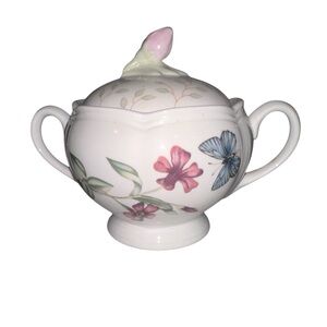 Lenox Butterfly Meadow Lidded Double Handle Sugar Bowl Artist Louise Le Luyer